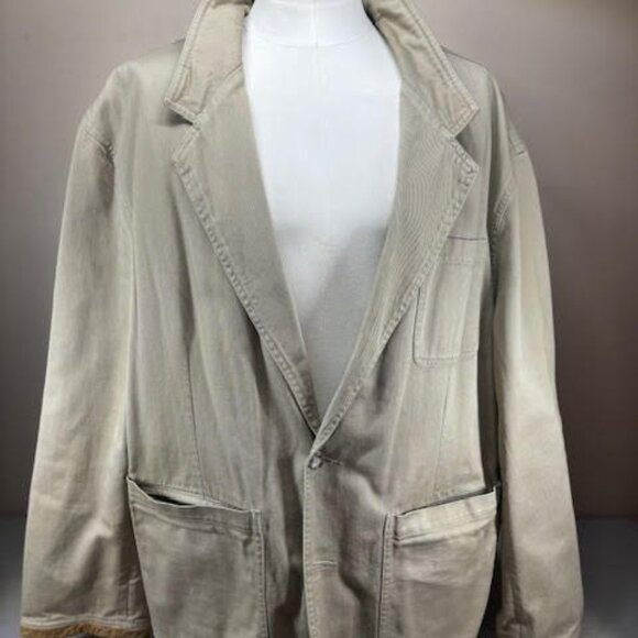 WILLIS & GEIGER Vintage Safari Jacket LEATHER COLLAR & CUFFS Tan Cotton Size XL - Picture 2 of 12